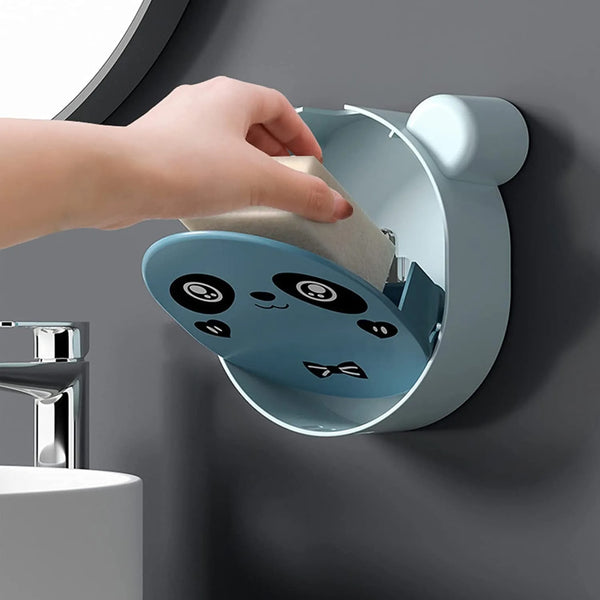 Wall-Mounted Panda Soap Dish Holder | Punch-Free Plastic Soap Box for Bathroom and kitchen